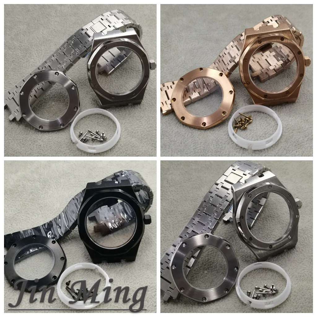 For Octagonal Stainless Steel 41mm Automatic Watch Case MOD Bracelet Transparent Back Sapphire Fit NH34 NH35 NH36 NH38 NH70 NH72