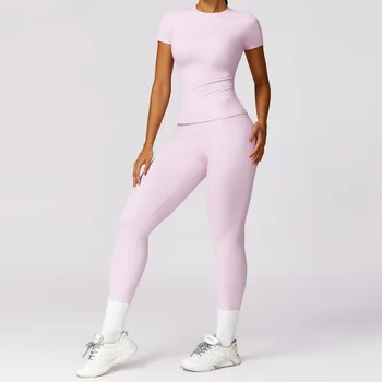 Yoga-Set, 2-teilig, Damen-Trainingsanzüge, Workout, Sportbekleidung, Fitnessstudio, Kleidung, Fitness, langärmelig, bauchfreies Top, hohe Taille, Leggings, Sportanzüge