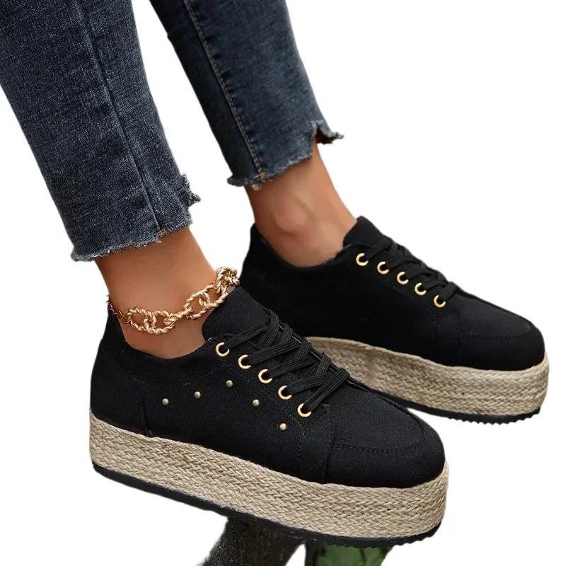 Ladies Spring Autumn New Round Toe Lace-up Shoes Breathable Leopard Print SneakersWomen Fashion Canvas Casual Shoes