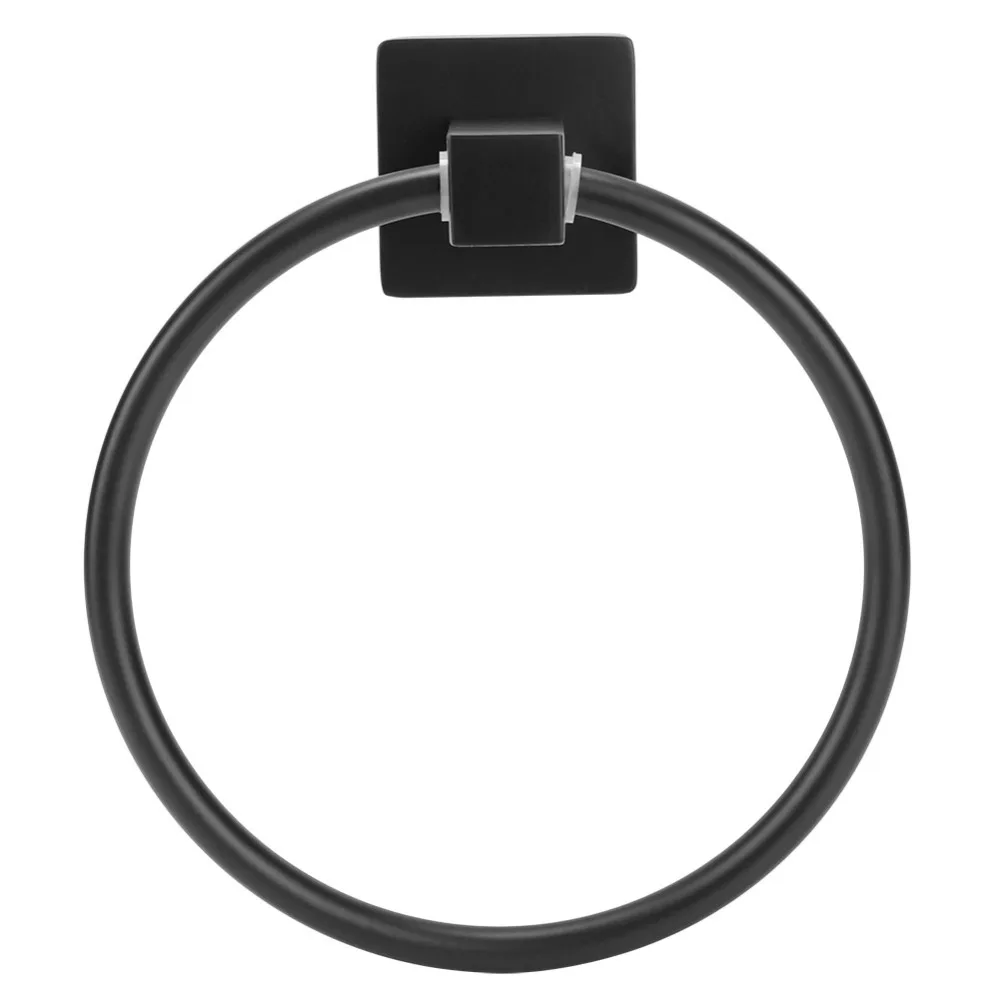 Practical Stainless Steel Towel Ring Black Round Towel Holder Wall Mounted Simple Towel Hanger Space Saving