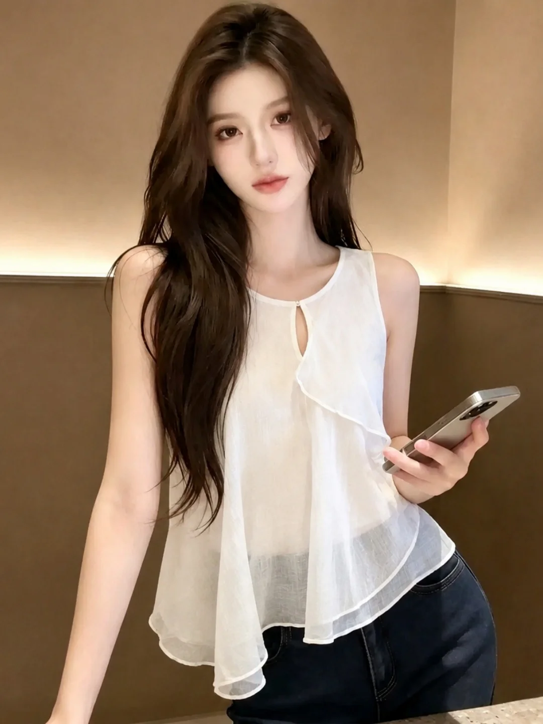 

Fashionable Sleeveless Vest round Neck Color Summer Commute Style Women's Inner Wear Comfortable Breathable Korean Loos...