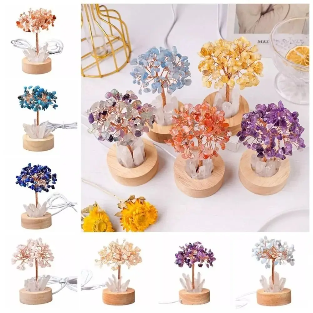 

New Handmade Crystal Tree Light with USB Cable Creative Crystal Decor Gravel Desk Lamp Exquisite Gift Crystal Money Tree Lamp