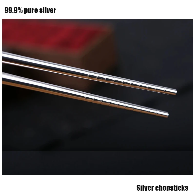 S999 pure silver tableware reusable chopsticks tableware anti slip household metal 99.9% pure silver Chinese chopsticks