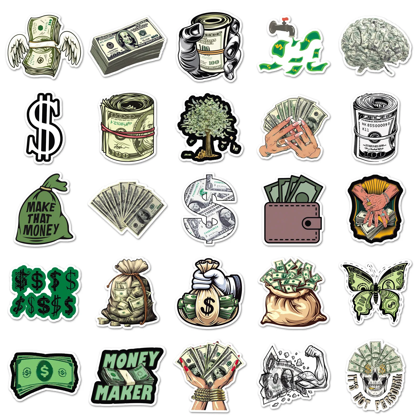 

50PCS Dollar Cartoon Currency Money Symbol Creative Decorative Handbook Thermos Cup Waterproof Sticker Kids Toy