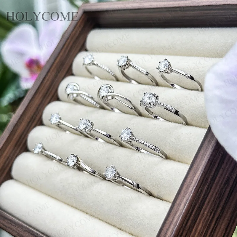 925 Sterling Silber Moissanit Verlobungsring D-Farbe 0,5ct Runder Brillantschliff Solitär Ehering Versprechensring für Damen – Detail 2