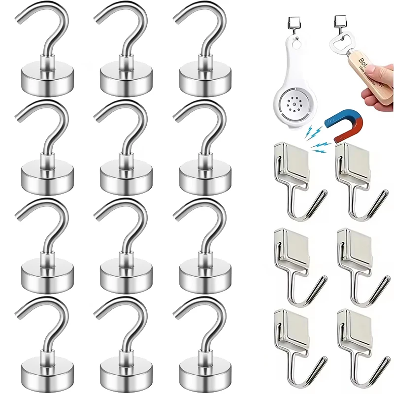 2/6/10/20Pcs New Strong Neodymium Magnet Magnetic Hooks Multi-Purpose Storage Square Hooks Perfect for Home Kitchen Bar Keychain