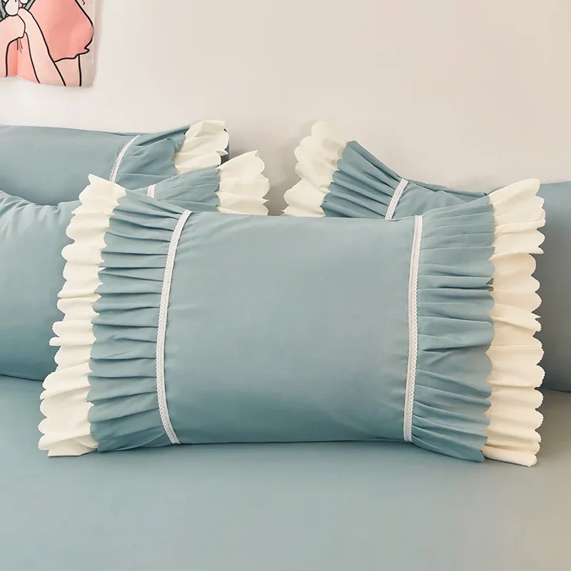 Korean Lace Pillowcase Comfortable Pillow Cover Pillowcase for Bedding Home Decor Wedding White Pink Pillow Case Cover