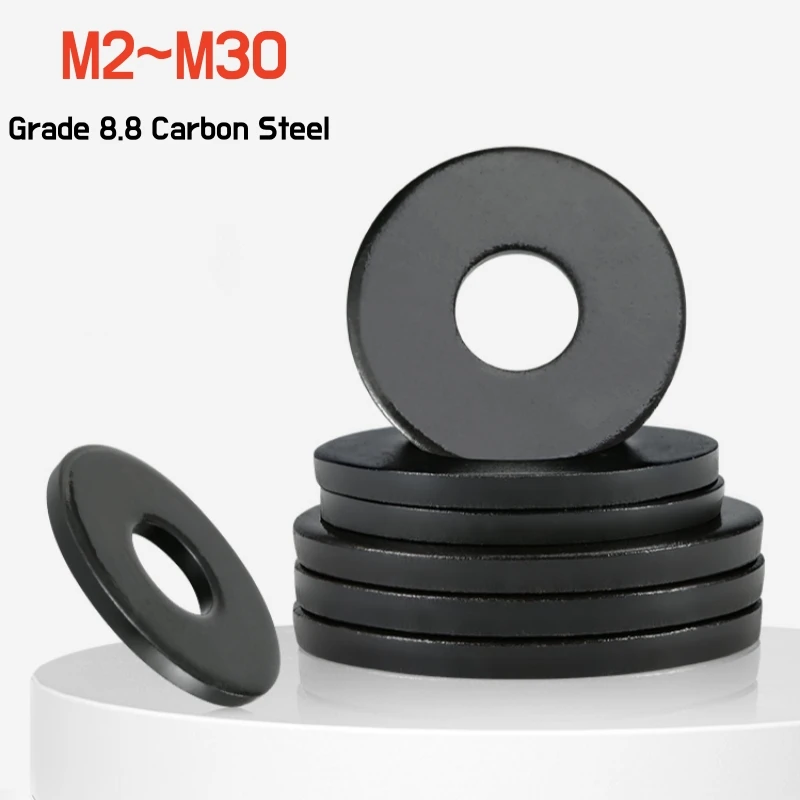 Grade 8.8 Steel Black Flat Washer Large Size Oversize Big Wider Plain Gasket M2M2.5M3M4M5M6M8M10M12M14M16M18M20M22M24M27M30