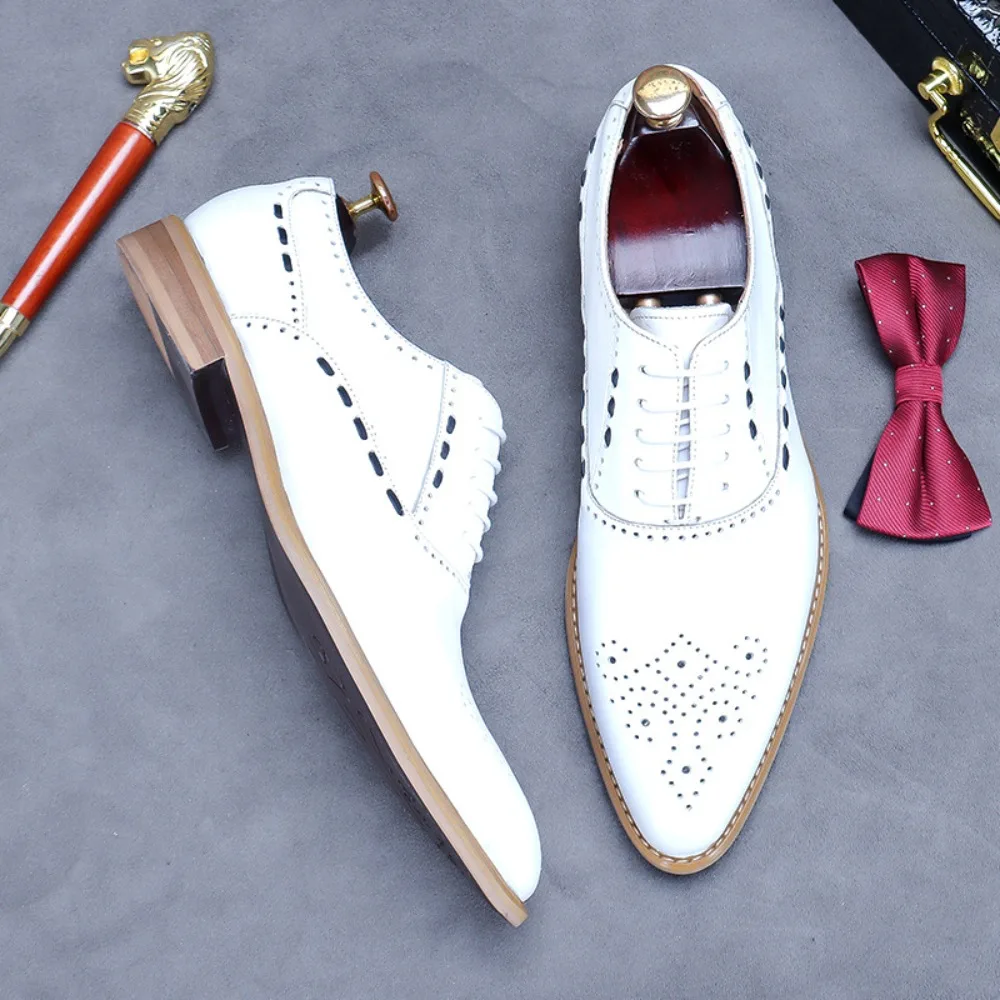 

New Men's White Oxford Shoes | Top-Grain Cowhide, Korean & British Style, Business Formal Wedding Professional Leather Shoes