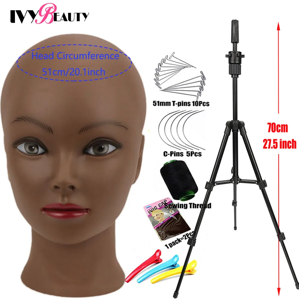 

Adjustable Tripod Wig Stand With Bald Mannequin Head Training Manikin Head And Wig Install Kit For Making Wigs Display Styling