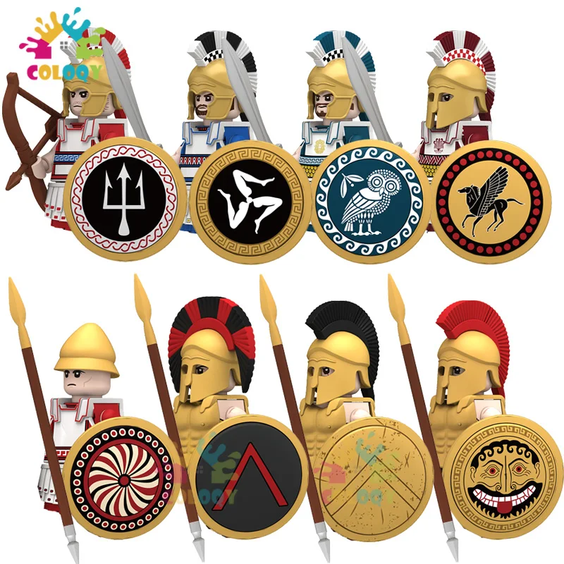New Kids Toys Athena Guardian Building Blocks Spartan Hoplite Mini Action Figures Shield Spear Toys For Kids Birthdays Gifts