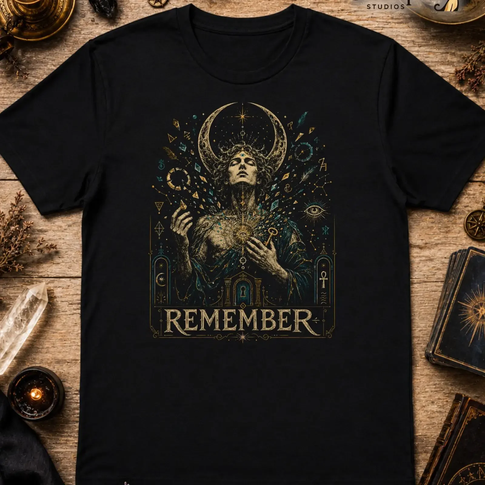 Remember Ancient Wisdom T Shirt Sacred Geometry Esoteric Art Ouroboros XS 5XL vintage Washed homme graphic designer clothes