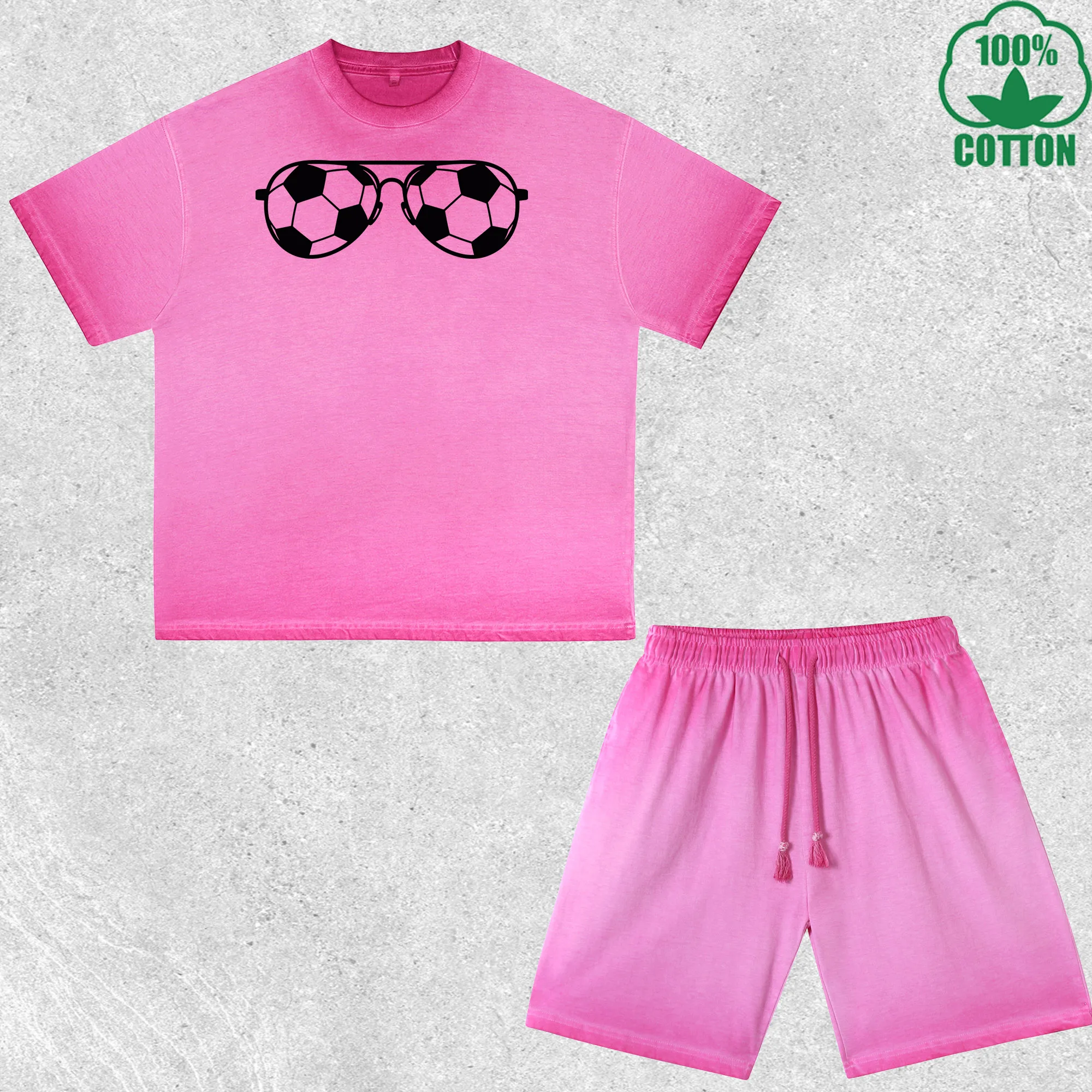 

Football Goggles Printed Dirty Wash T-Shirt Shorts Set Multicolor Combo Loose Trendy Fashionable 100%Cotton Short Value Pack