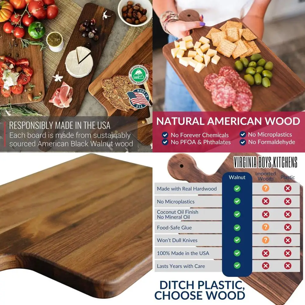 

Sustainable Hardwood Walnut Butcher Block Cutting Board with Handle - 10x16 inches, Made in USA