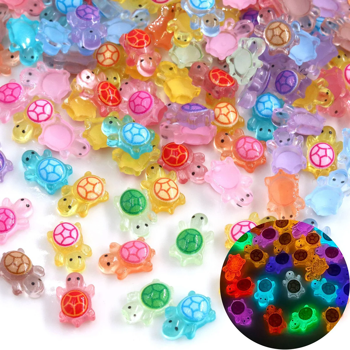 100pcs multi -color mixed mini -luminous little turtle color resin turtles, can be used for DIY nail accessories decoration acce