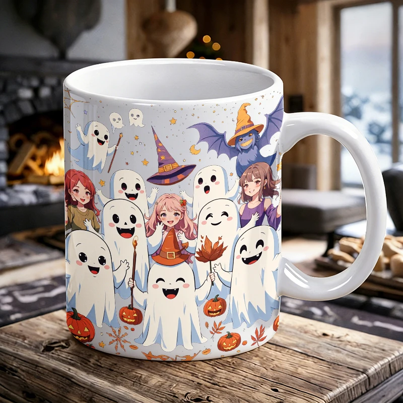 

1PCS Cute Cartoon Ghost Ceramic Cup with Handle, Creative Coffee Cup, Milk Cup, Office Tea Cup, Drinking Cup, Fade-resistant