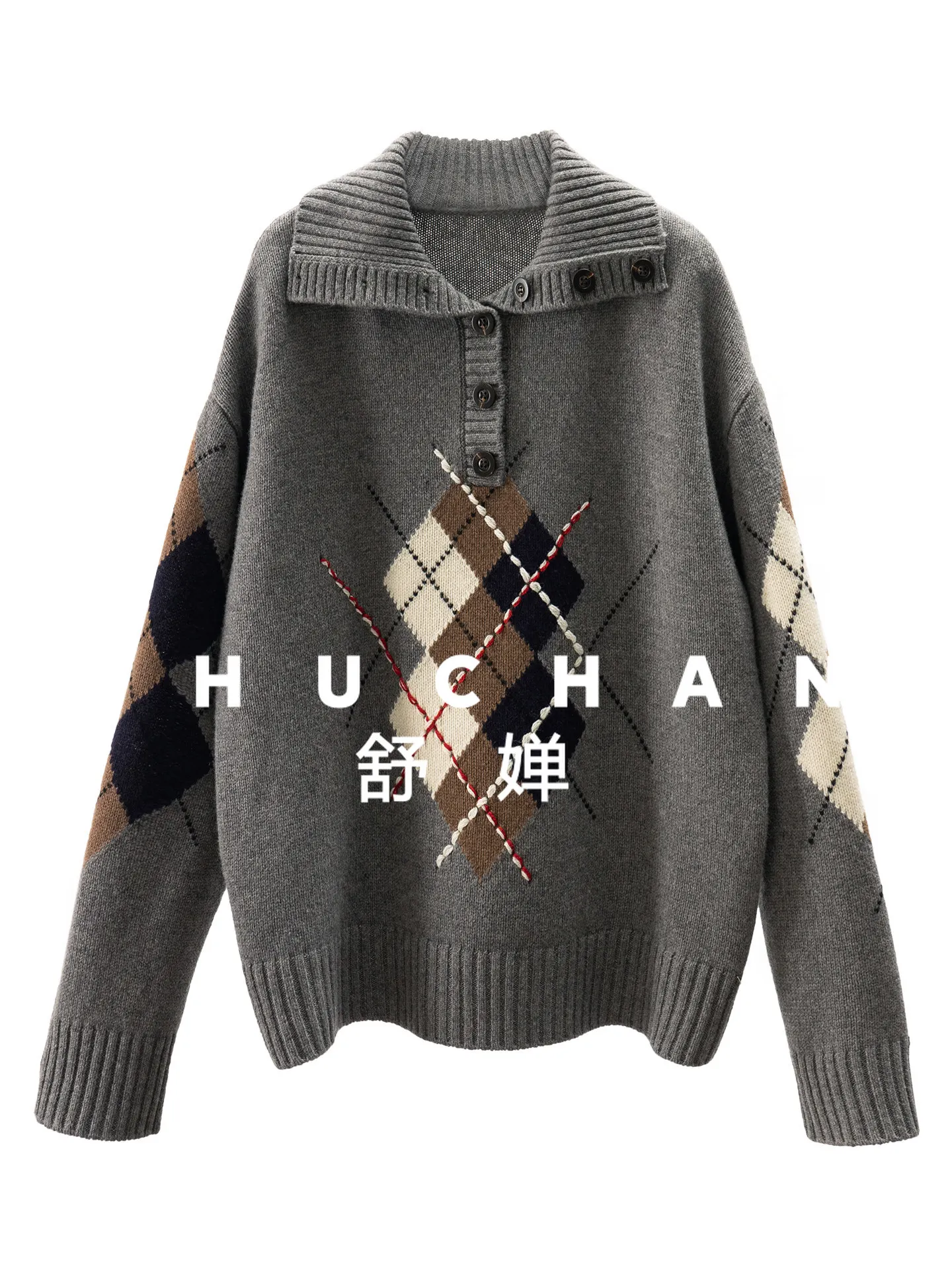 

Retro Old Money French Jacquard Wool Pile Collar Polo Collar Sweater Women 60I5 Korean Fashion Pullover