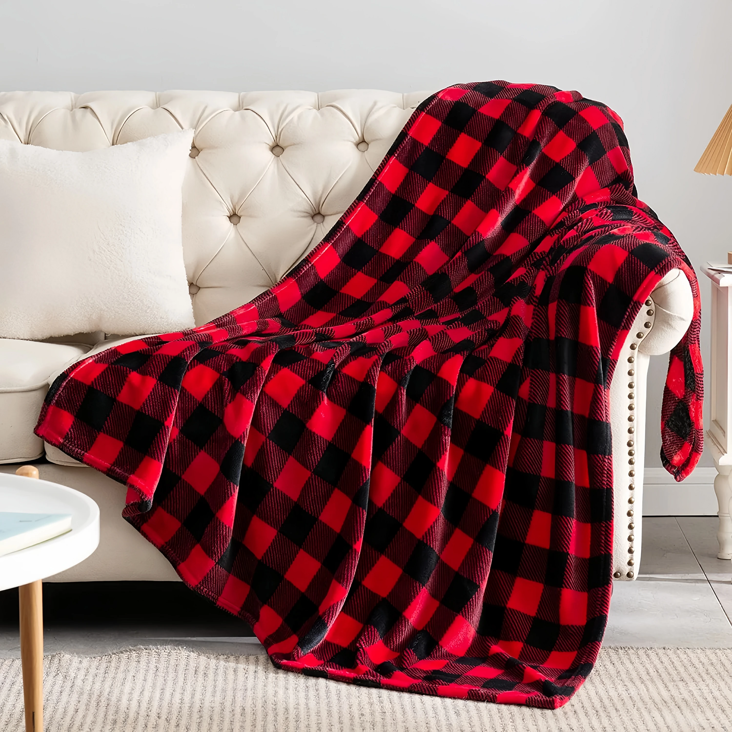 70×100cm Small Size Flannel Throw Blanket for Couch Sofa Bed Buffalo Plaid Checkered Blanket Cozy Fuzzy Soft Lightweight Blanket