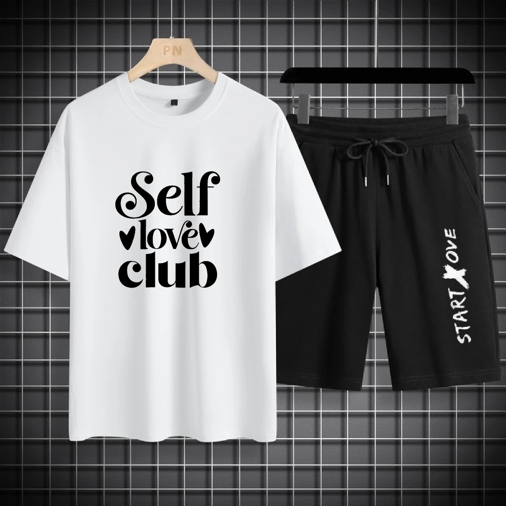 

Лето 2023, тонкий мужской повседневный комплект, дышащий, свободная посадка для повседневной носки, модные спортивные футболки + шорты, комплекты из двух предметов, спортивные костюмы