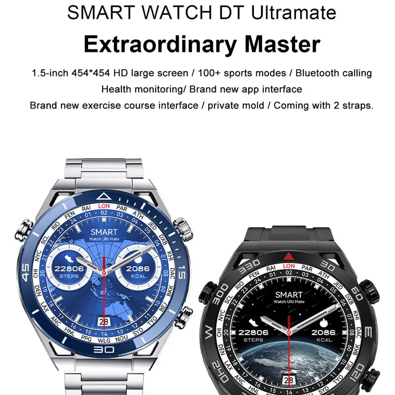 RUMOCOVO® DT Ultra Mate Smart Watch Men 1.5inch HD Screen Compass Bluetooth Call Health Monitoring Stainless Steel Smartwatch