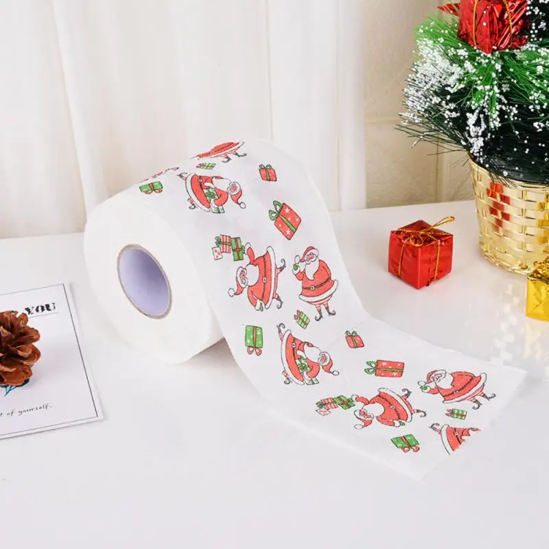 2023 Christmas Toilet Paper Festival Theme Printed Wood Pulp Toilet Paper Festive Gifts Roll Santa Claus Reindeer Decor Supplies