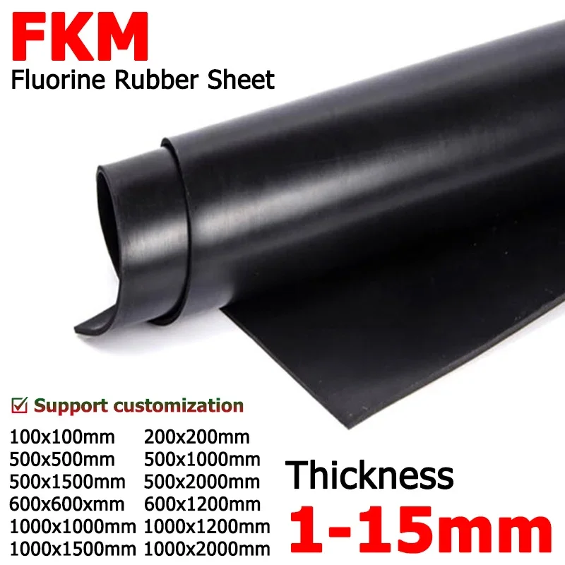 Black FKM Fluorine Rubber Sheet Thick 1-15mm High Temp Resistance Silica Gel Plate 100 200 500 600 1000 1200 1500 2000mm
