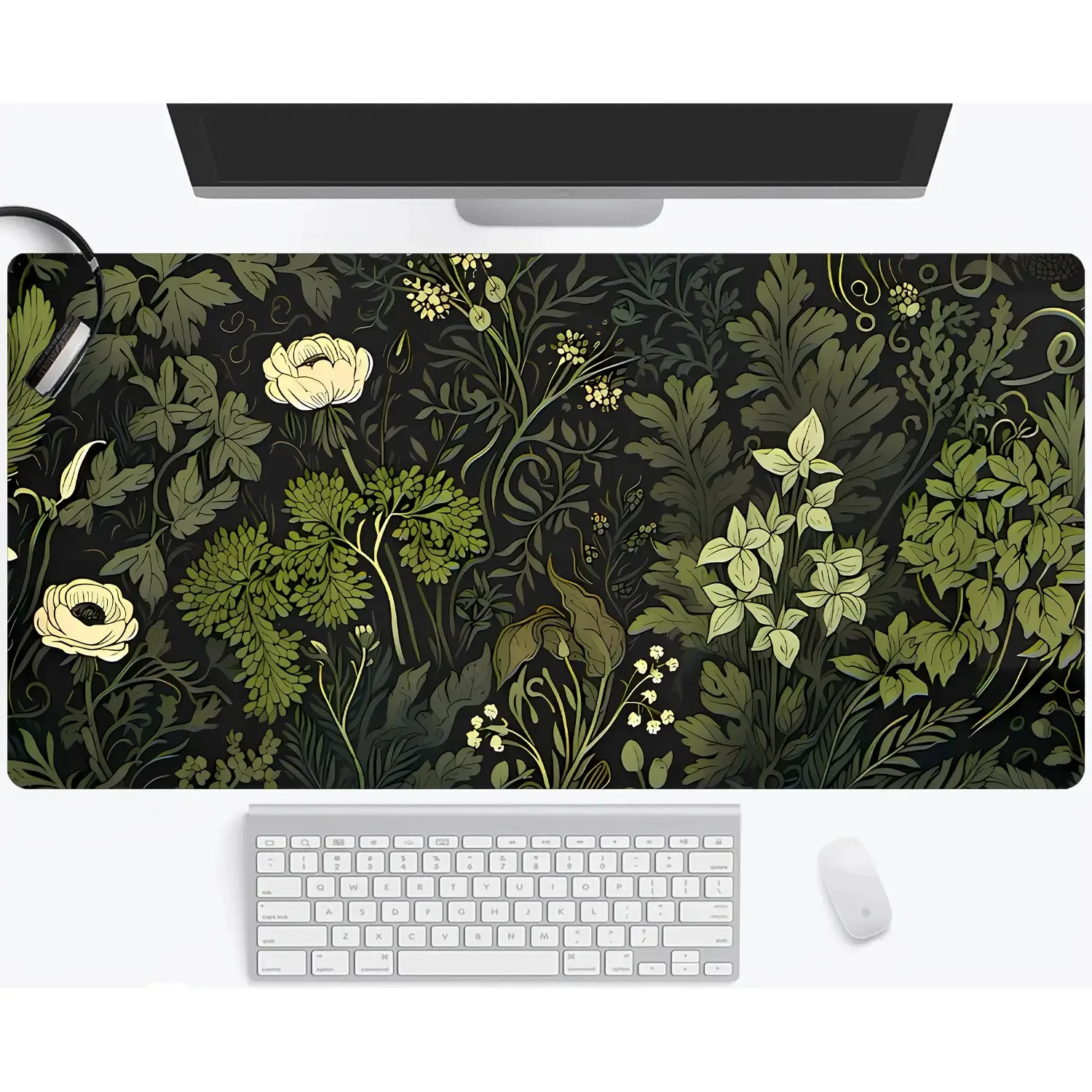 

Botanical Art Nouveau Desk Mat Large Sage Green Non-Slip Rubber Gaming Mouse Pad Office