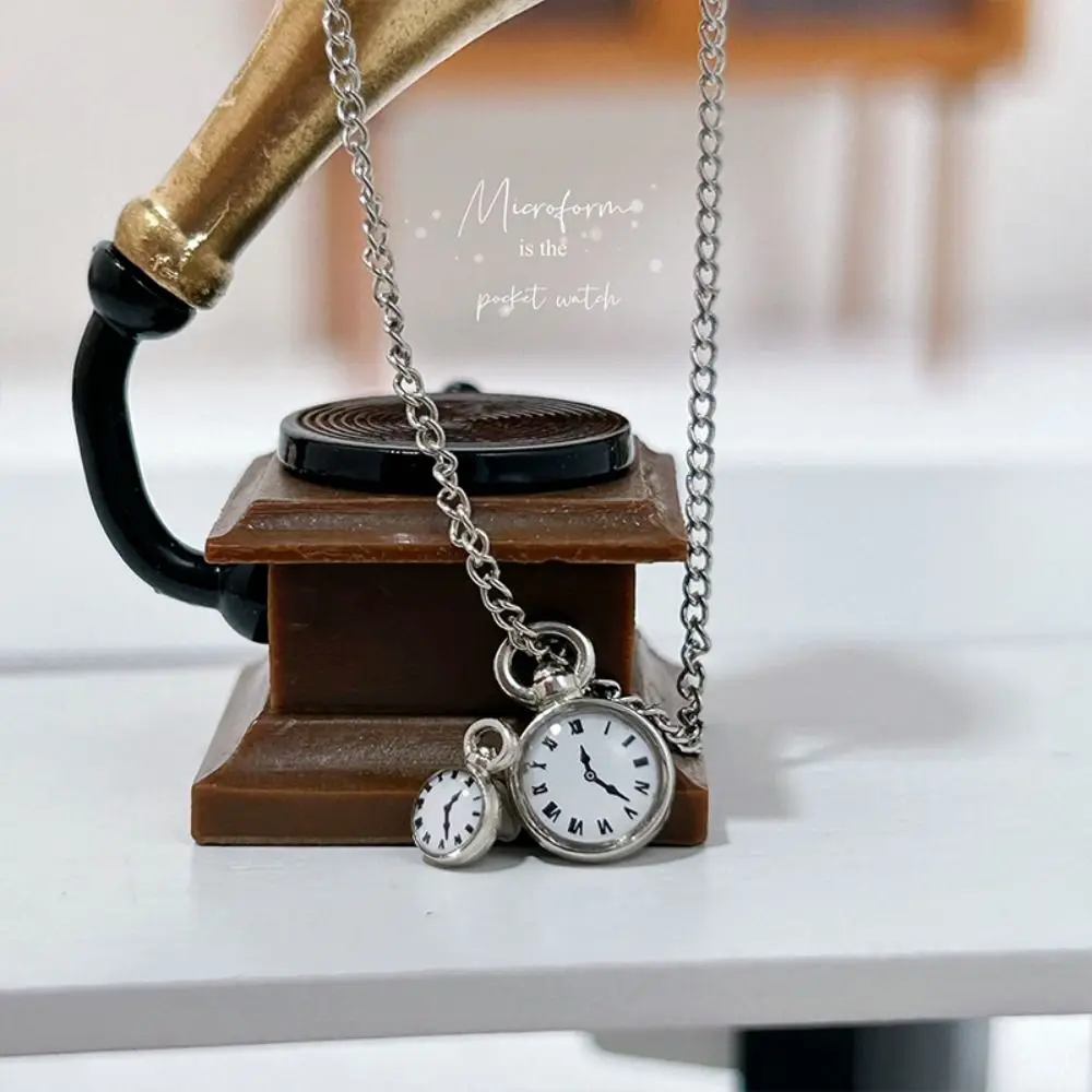 Alloy 1/12 Dollhouse Simulation Vintage Pocket Watch Mini Necklace Dolls House Accessories Kid Pretend Play Toy Children