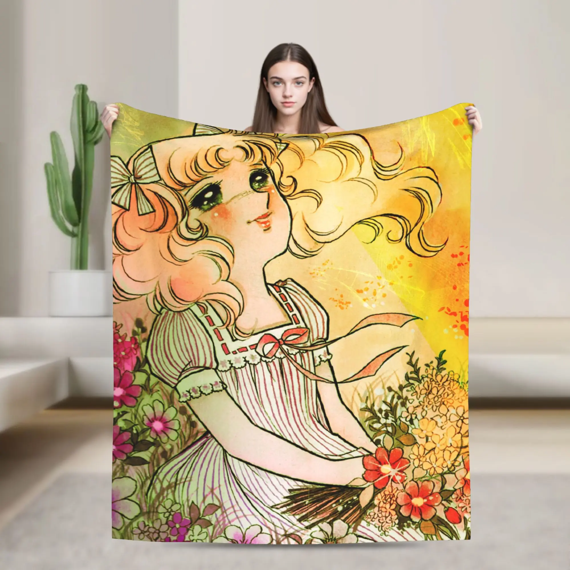 Kawaii Candies Velvet Throw Blankets Candy Candy Anime Blanket for Home Bedroom Super Warm Quilt,