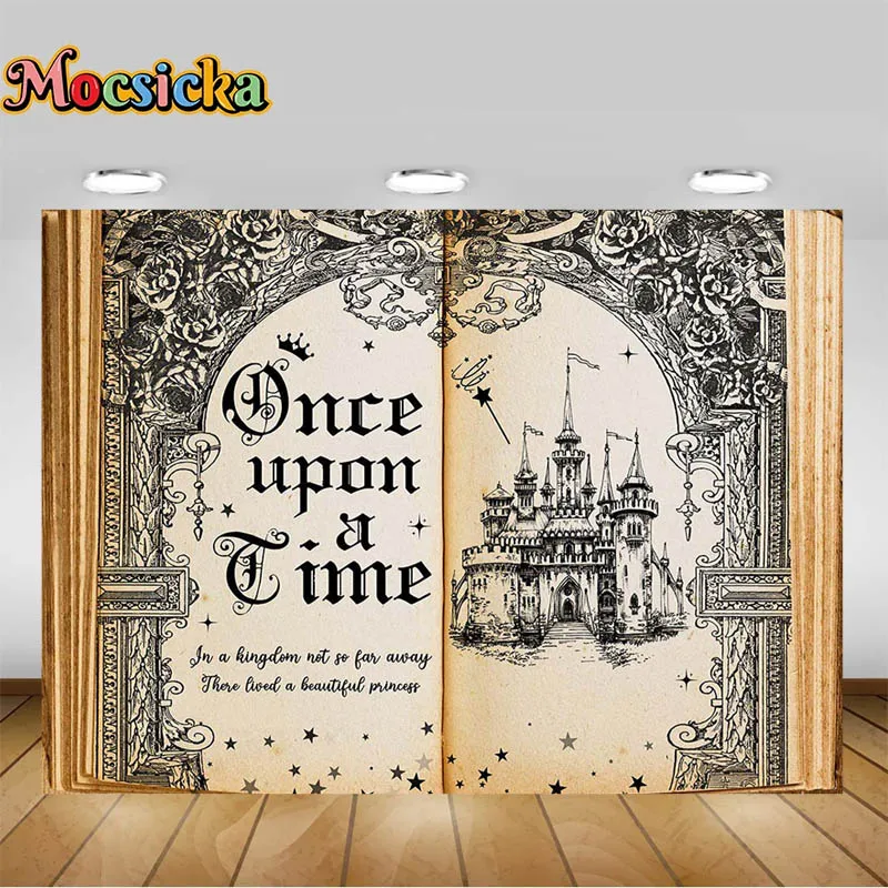 Mocsicka Black Grimoire Photography Backgrounds Flowers Castle Magic Book Girl Birthday Portrait  Photo Backdrops Photocall