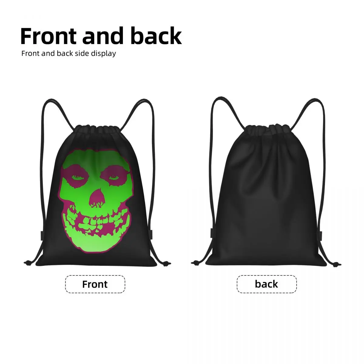 Custom Heavy Metal Misfits Skull Drawstring Backpack Bags  Lightweight Horror Rock Punk Gym Sports Sackpack Sacks for Traveling