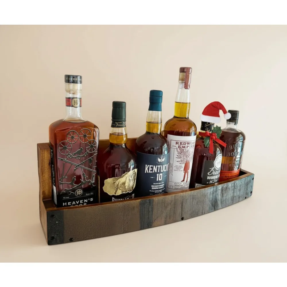 

Rustic Wooden Whiskey Shelf - Wall-Mounted Wine Rack & Bourbon Display, Space-Saving Home Bar Storage for Enthusiasts