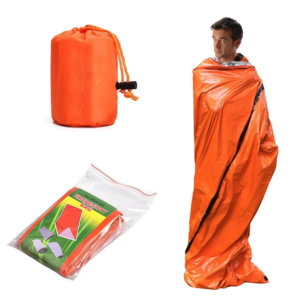 1 Set Waterproof Survival Sleeping Bag Windproof Portable Bivy Sack Rescue Kit Reusable Aluminum Thermal Blanket Shelter