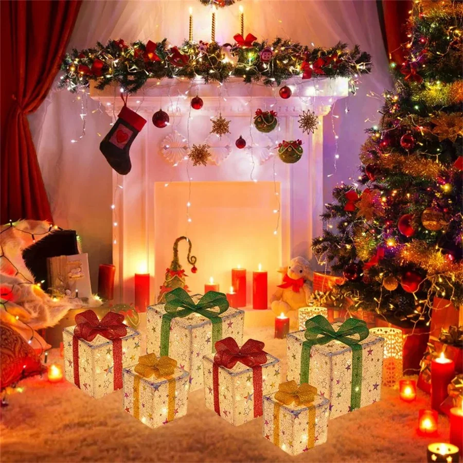 Tirvose 8 Modes 3Pcs Christmas Gift Box Lights Battery Operated Christmas Tree Garland Fairy Lights for Party Holiday Lighting