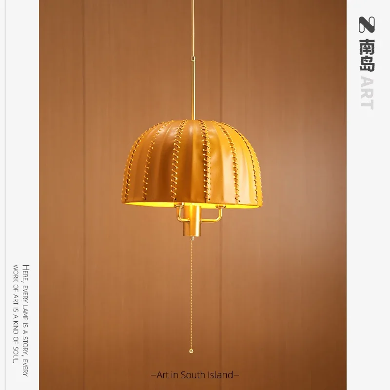 European Leather Bedside Chandelier Modern Single Head Pendant Light for Bedroom Creative Designer Lamp for Dining Room Wall
