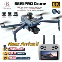 S819 PRO GPS Drone 3-axis Gimbal Professional 8K HD Dual Camera Large Touch Screen RC Quadcopter 5G Image Transmission FPV Drone