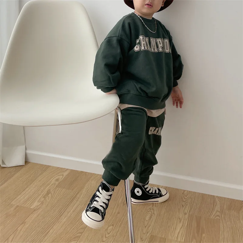 Winter Baby Cartoon Clothing Sets Toddler Boys Girls Long Sleeve Sweatshirt + Pants 2pcs Suit Kids Fashion Letter Clothes Set