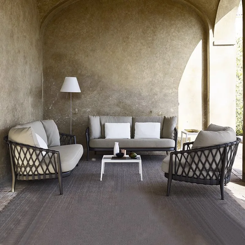 북유럽 스타일 심플 레저 소파 야외 라탄 소파 마당용, 소파와 커피 테이블 조합 가구