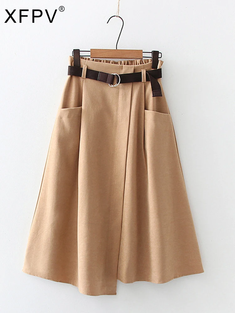 

BabYoung 2023 New Autumn Summer Fashion Solid High Waist Casual A-Line Mid-Calf Irregular Skirts Female