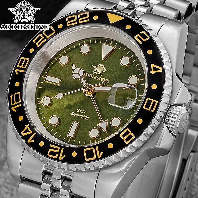

ADDIESDIVE GMT Movement Quartz Watches Stainless Steel BGW9 Luminous 20Bar Waterproof Diver Watch For Man relogios masculino