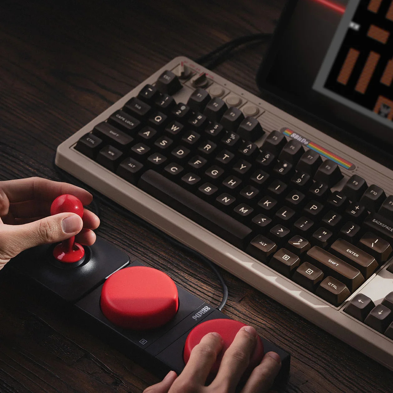 8BitDo Retro C64 Mechanical Keyboard BT/2.4G/USB-C Gaming Keyboard 87 Keys Dual Super Buttons Super Stick for Windows/Android