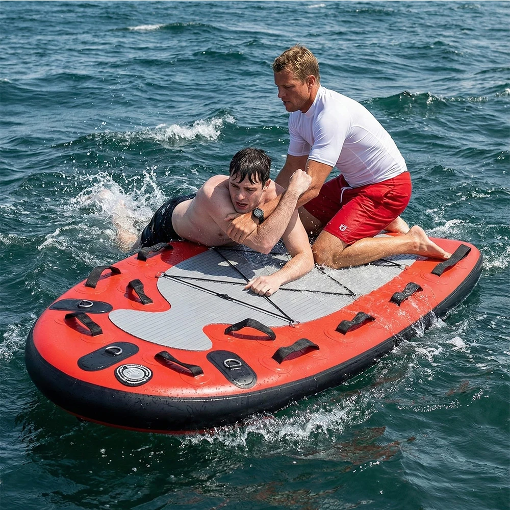 Red Inflatable Bodyboard Water Rescue Sled Inflatable Floating Mat Inflatable Jet Ski Sled Board for  Emergency Rescue by water