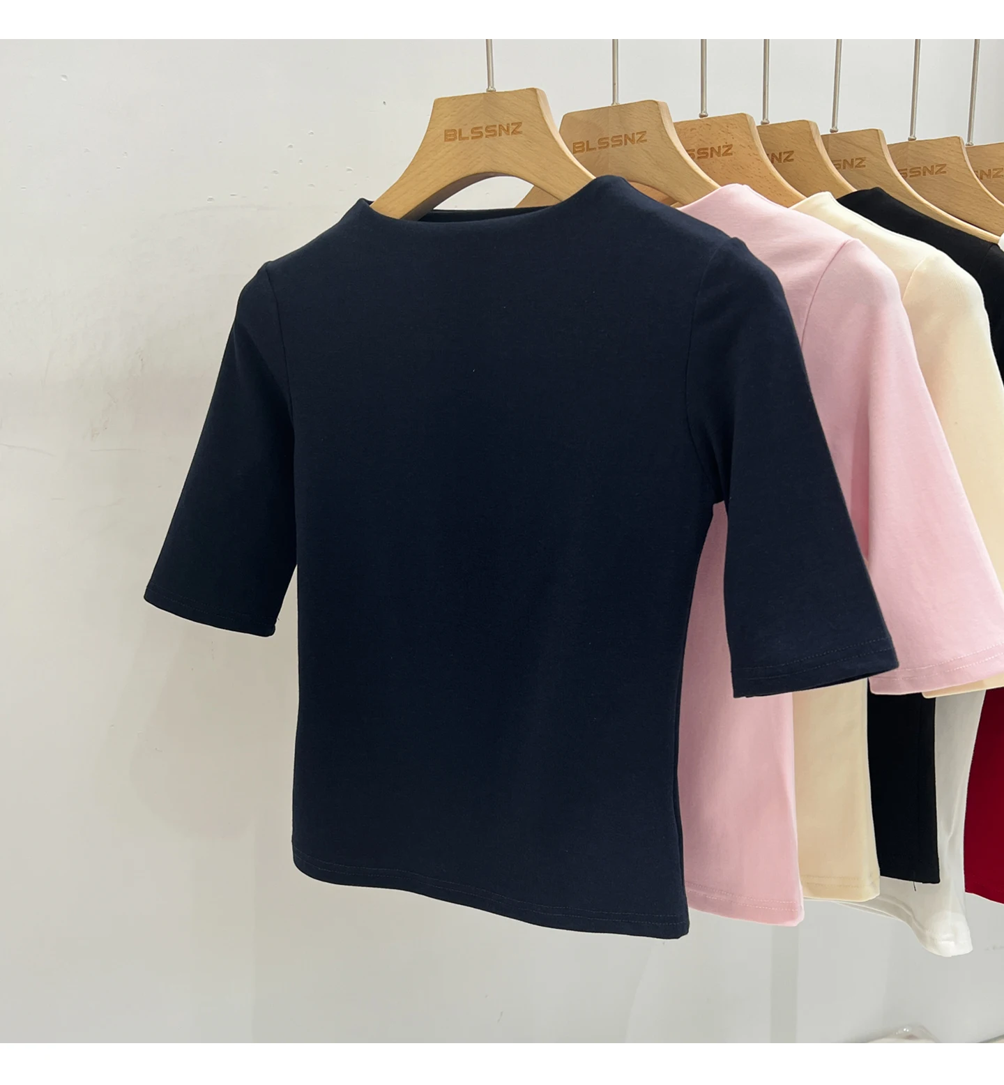Zjaiss Sommer Damen T-Shirt Aprikose Stehkragen Kurzarm 2026 Frühling Minimalistisches Lässiges Vielseitiges Oberteil Einfarbiges Schlankes T-Shirt – Detail 19