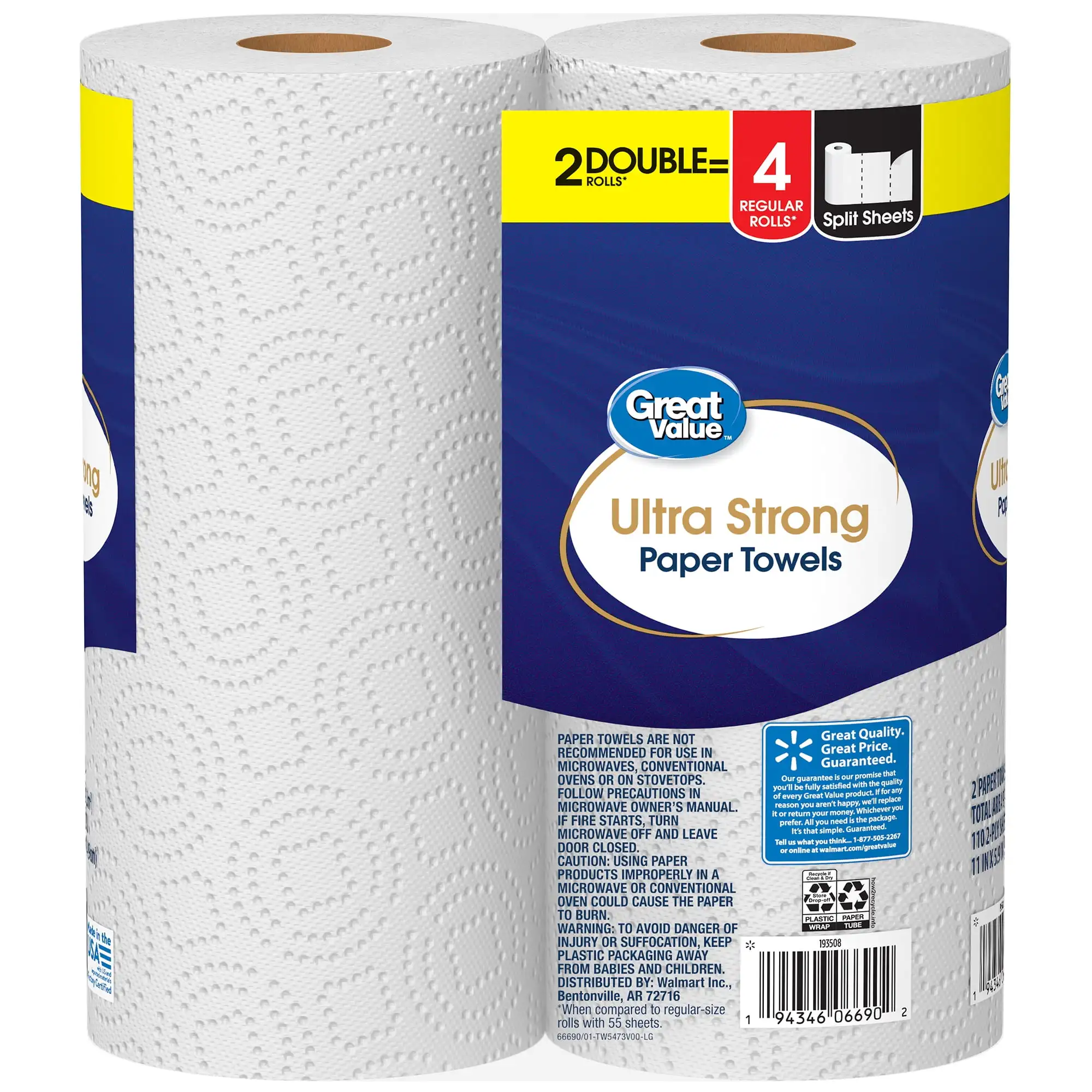 Ultra Strong Paper Towels, 2 Double Rolls