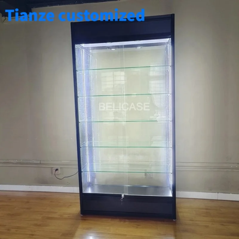 （customized）Tall Glass Showcase Window Display Glass Cabinets with Lock  5-layer Retail Shop Vitrines Smoke Shop Display