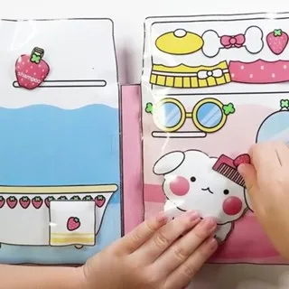 Cute cartoon strawberry milk parent-child handmade DIY materials homemade role-playing game toy book quiet book