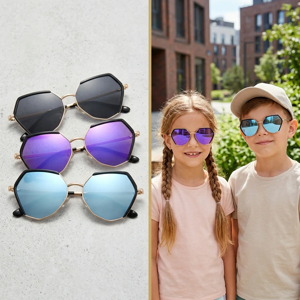 Fashion Children Hexagonal Sunglasses Cute Metal Frame Sunshades Boys Girls Outdoor Travel Beach Eyewear UV Protection 2026 New