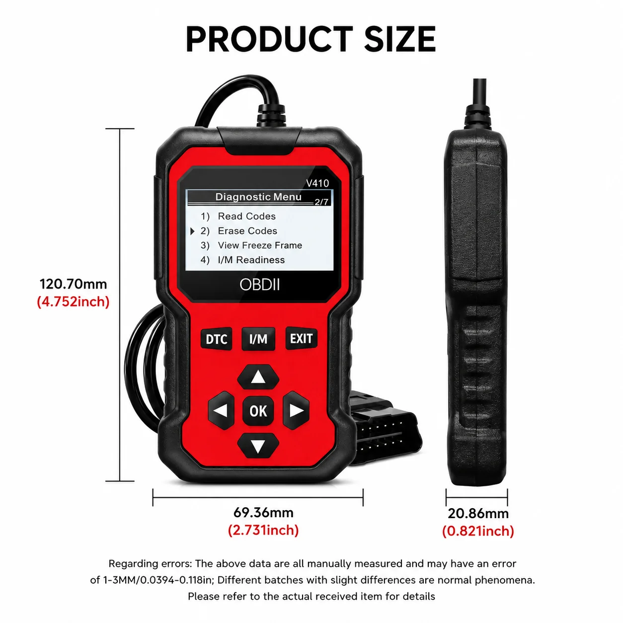 V410 OBD2 Scanner Diagnostic Tool, Engine Code Reader & Code Eraser, Live Data Stream, I/M Readiness, Battery Voltage Test