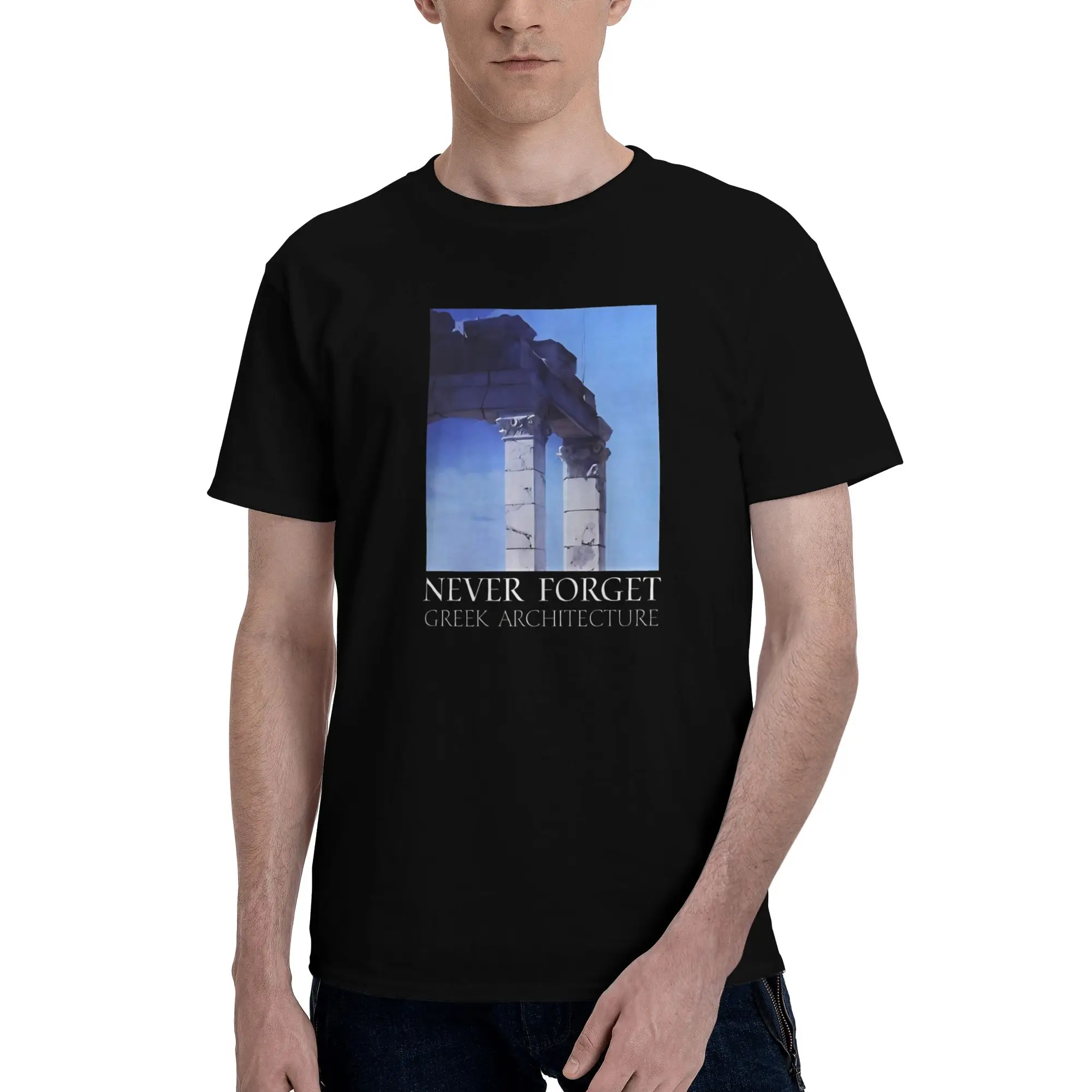 1 Piece Beautiful Novelty 100% Cotton T-Shirt Never Forget Greek Architecture Tees Tops For Men
