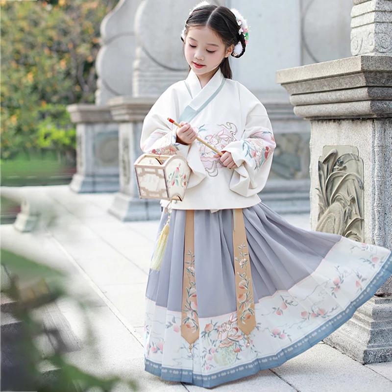 Kids Leuke Borduren Feestjurk Meisjes Hanfu Kinderen Warm Fee Oude Kostuum Chinese Tang Pak Kid Winter Kleding Set